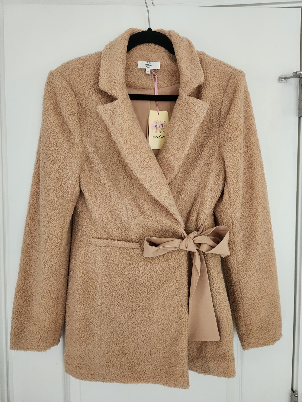 Women's Entro So Sherpa Wrap Blazer Jacket Size Medium Notched Collar Camel